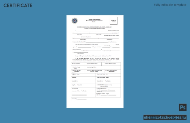 Beispiel für eine Namensänderungsurkunde der philippinischen Kommission für Berufsregulierung